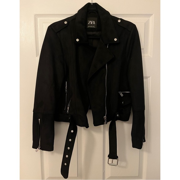 Zara Jackets & Blazers - 🖤ZARA brand Motorcycle Faux Suede Black with Silver Detail Jacket Size XL🖤